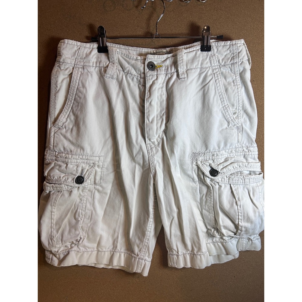 American Eagle Cargo Shorts Mens 32 Off White Cotton Classic Fit Utility Pockets
